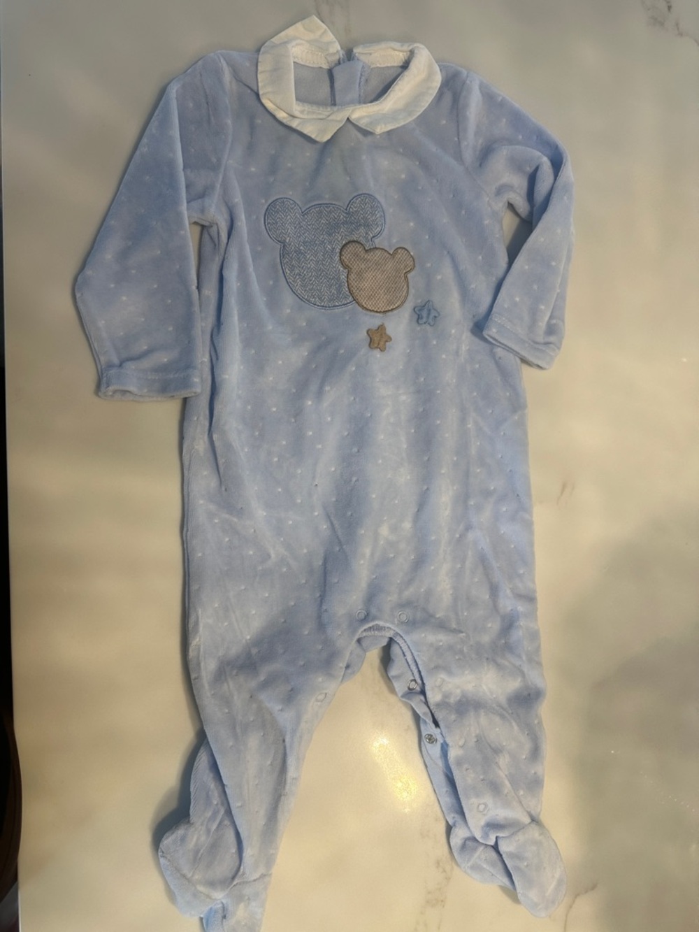 Mayoral Light Blue Plush Bear Appliqué Footie with White Collar